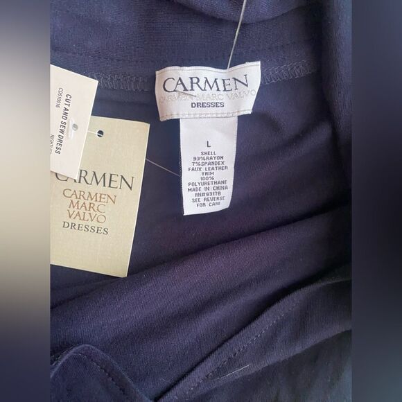 NWT Carmen Marc Valvo  Sheath Dress V-Neck Navy Long Sleeve Size L Stretch - Picture 10 of 11